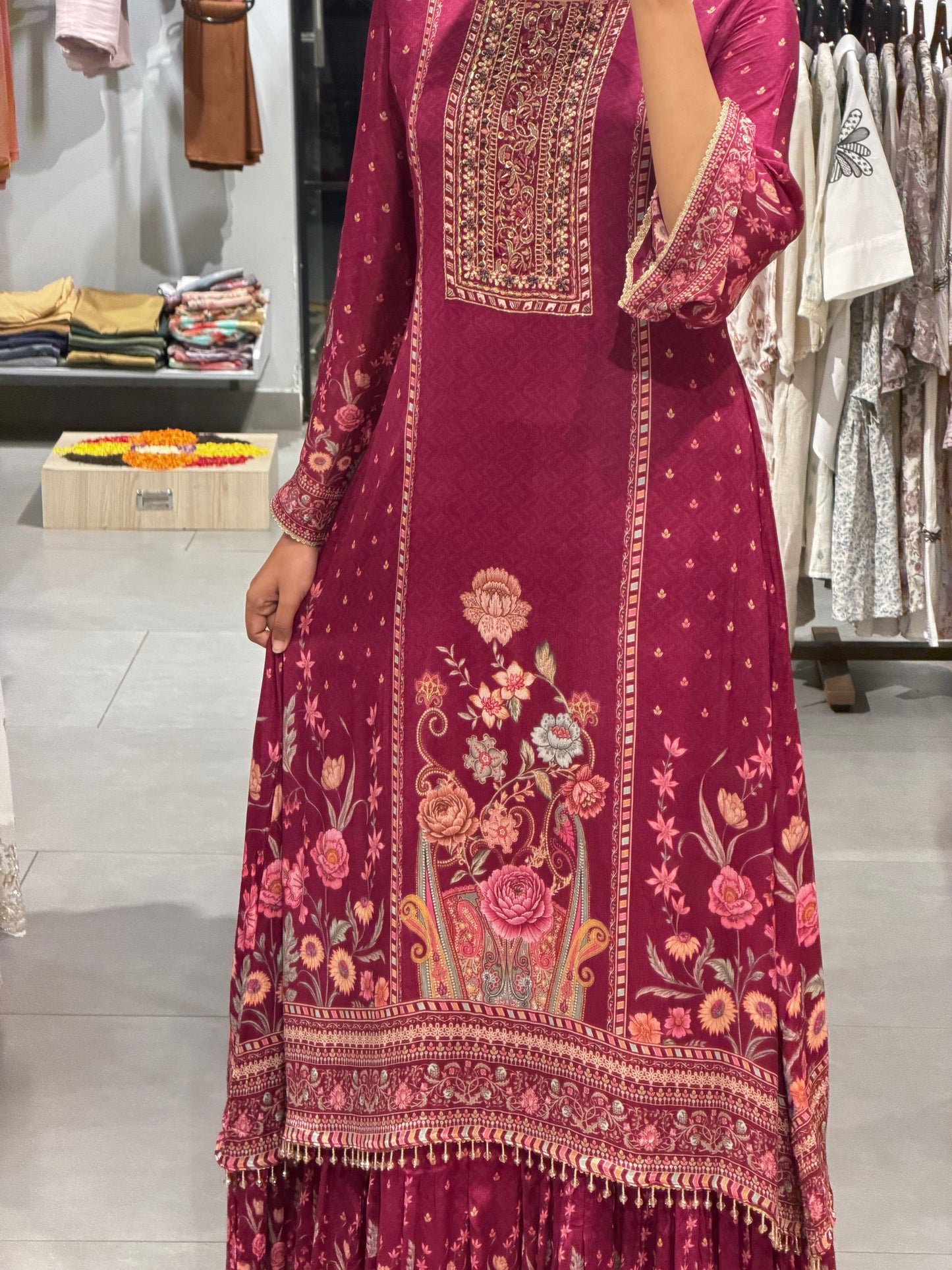 Royal Magenta Floral Crepe gowns