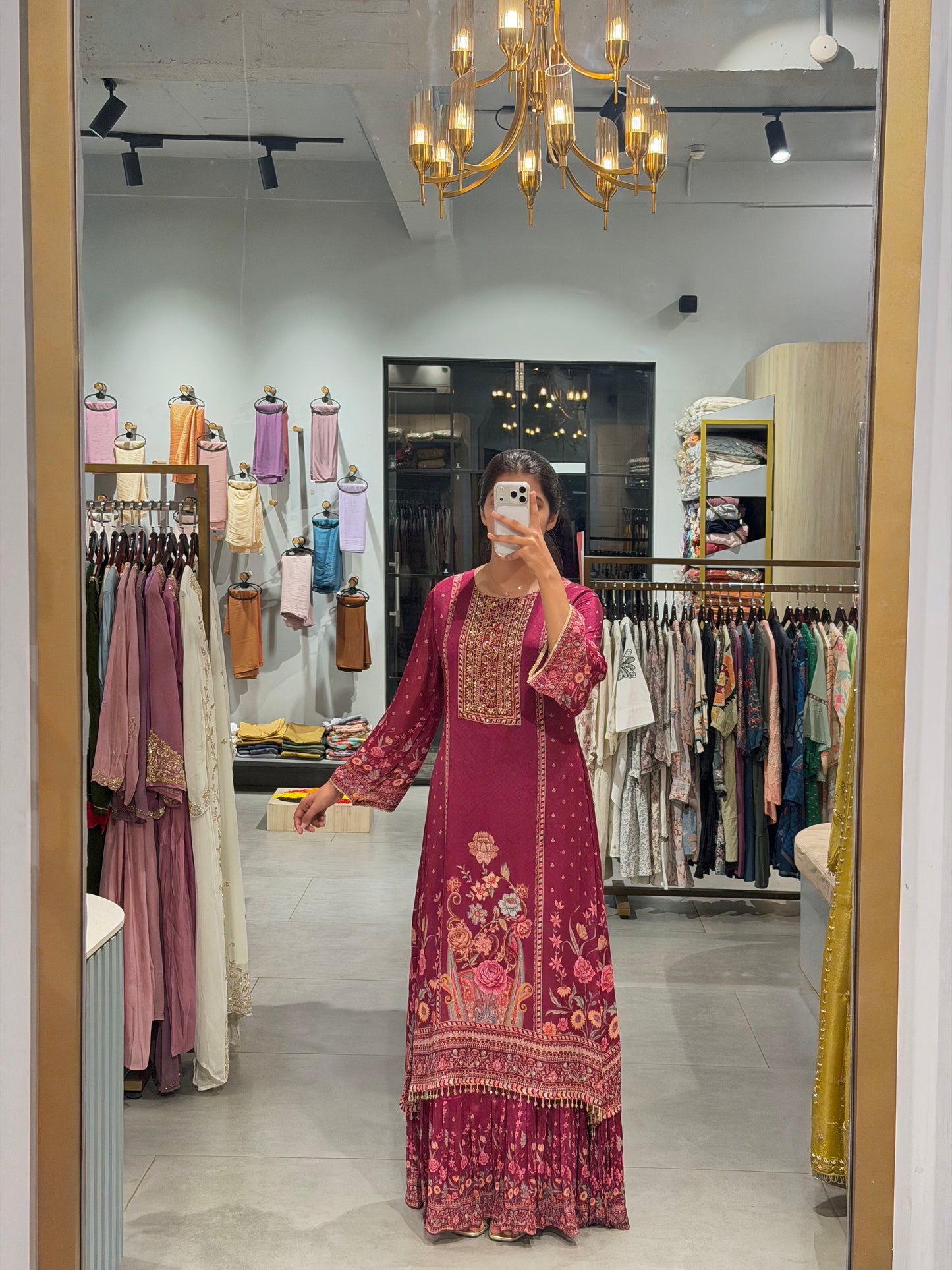 Royal Magenta Floral Crepe gowns