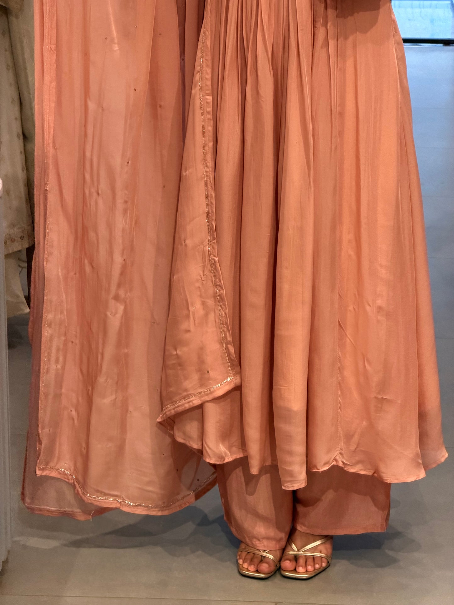 Peach Elegance Organza Anarkali Set