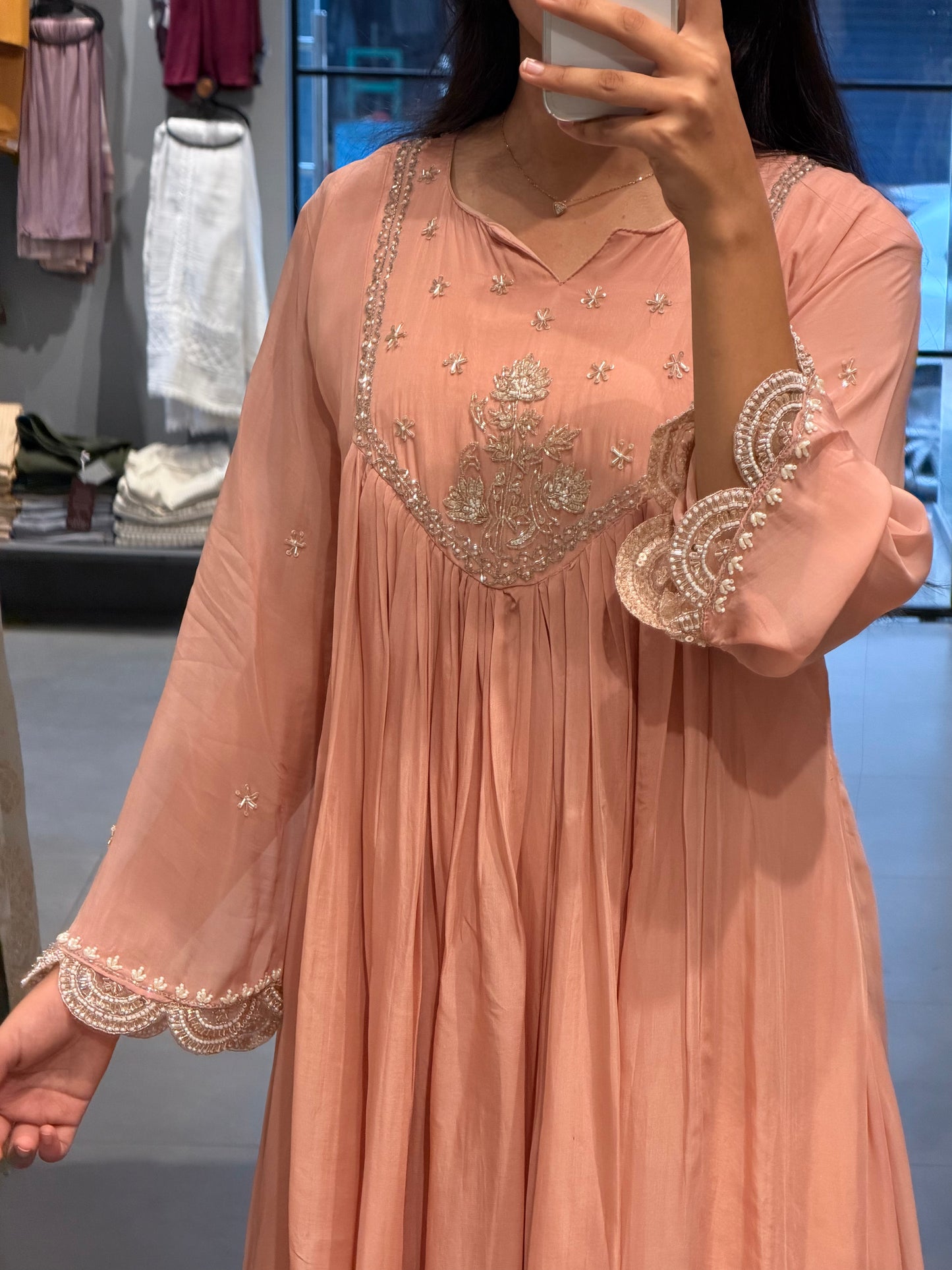 Peach Elegance Organza Anarkali Set