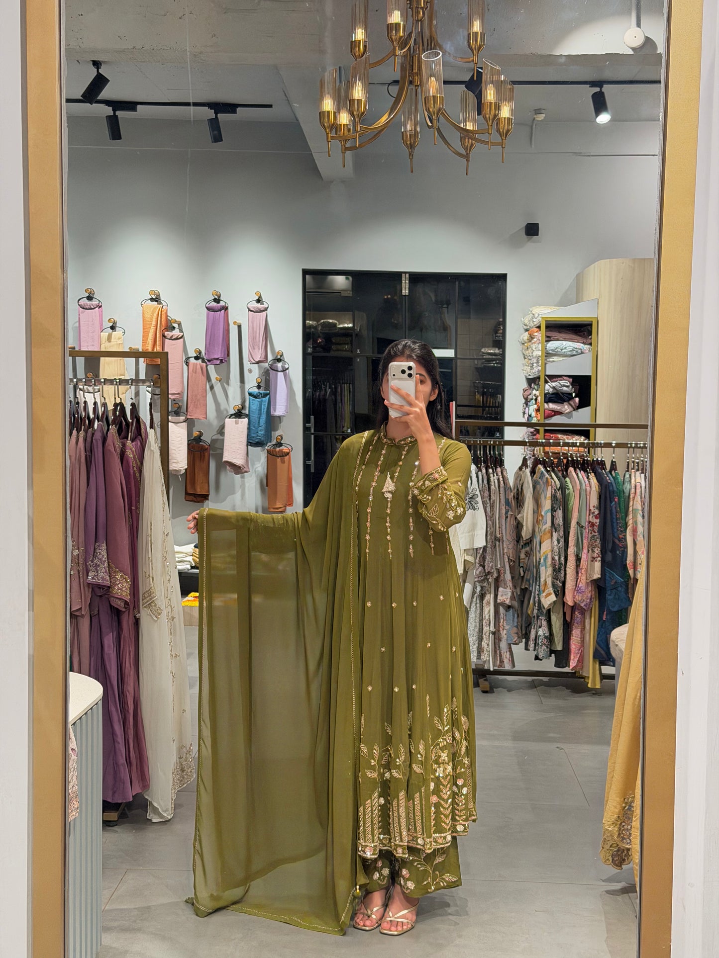 Olive Elegance in Viscose Georgette