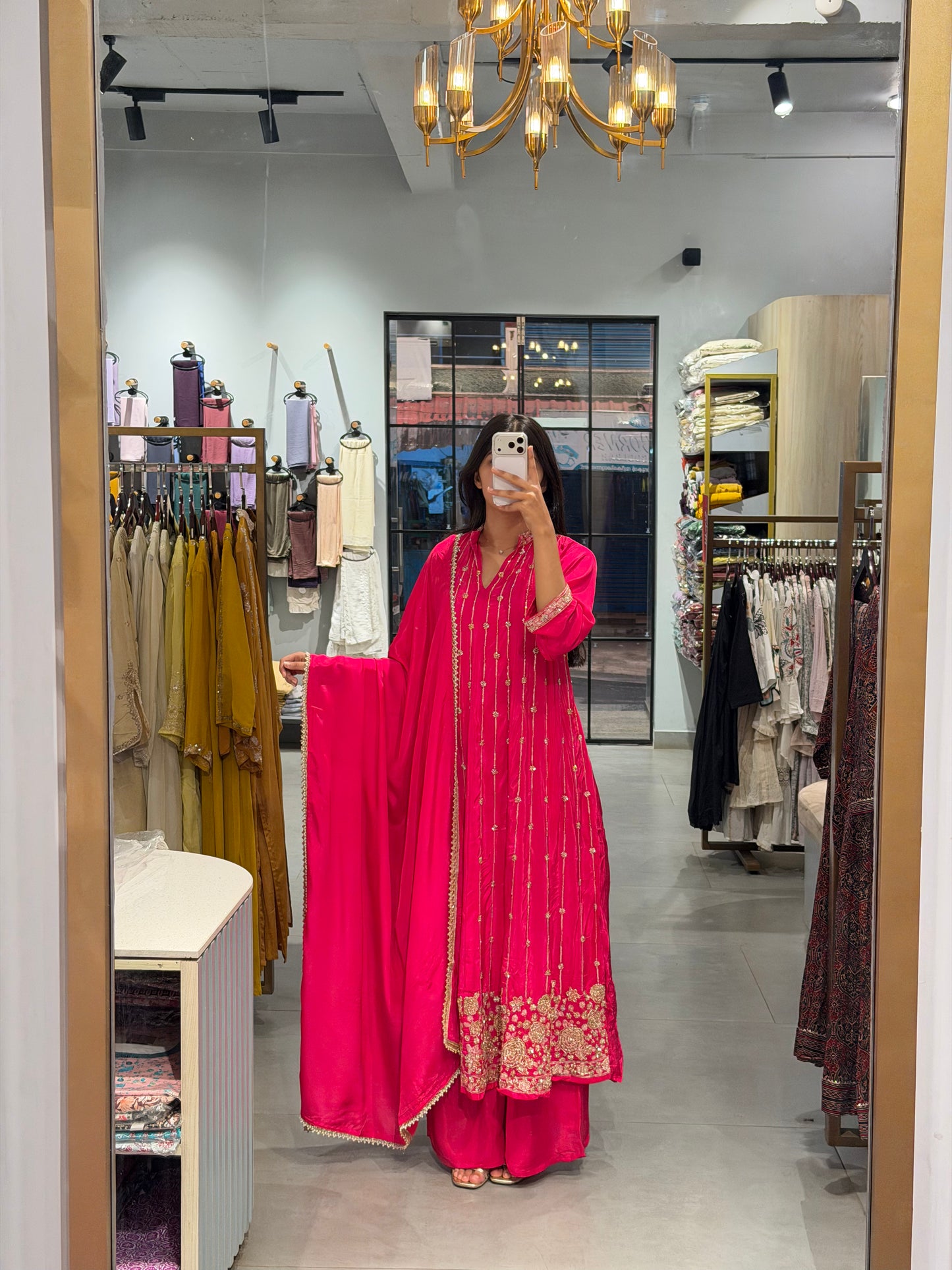Rani Pink Uppada Silk Festive Kurta Set
