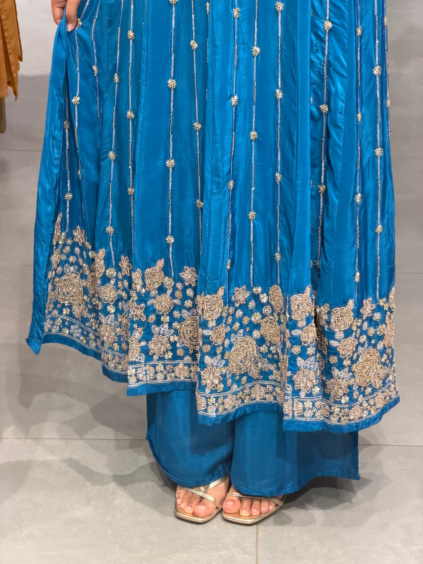 Royal Blue Uppada Silk Embroidered Kurta Set
