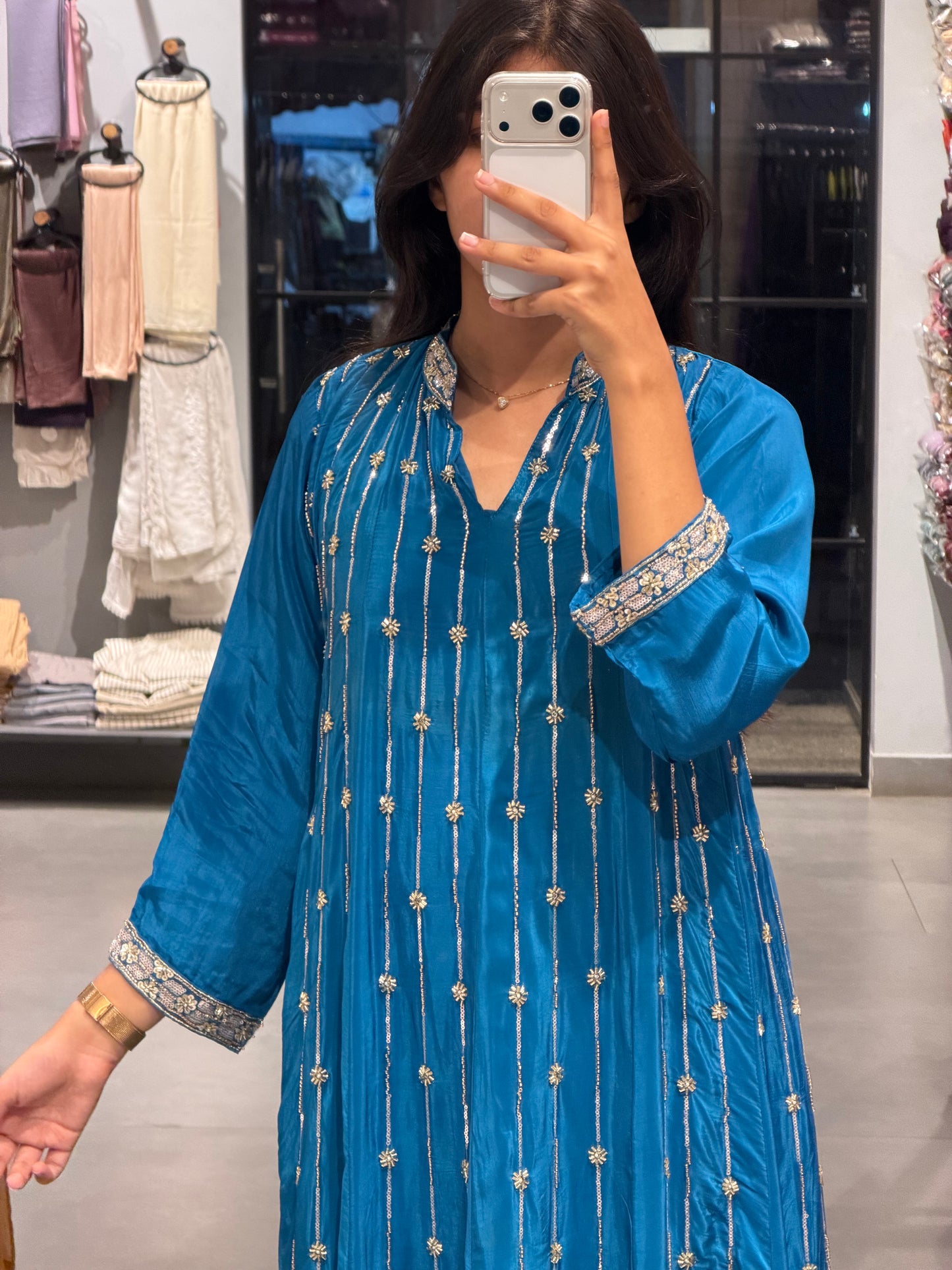 Royal Blue Uppada Silk Embroidered Kurta Set