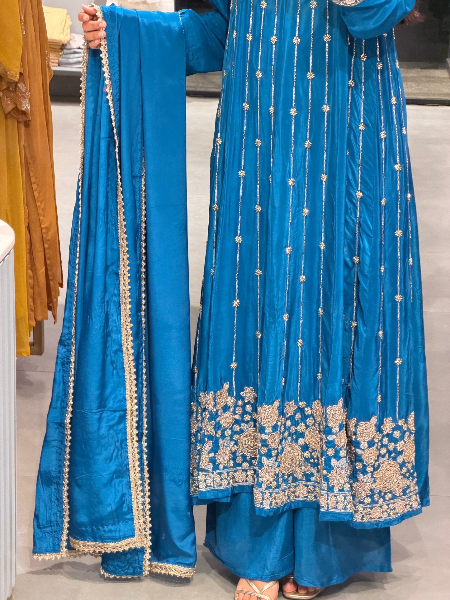 Royal Blue Uppada Silk Embroidered Kurta Set