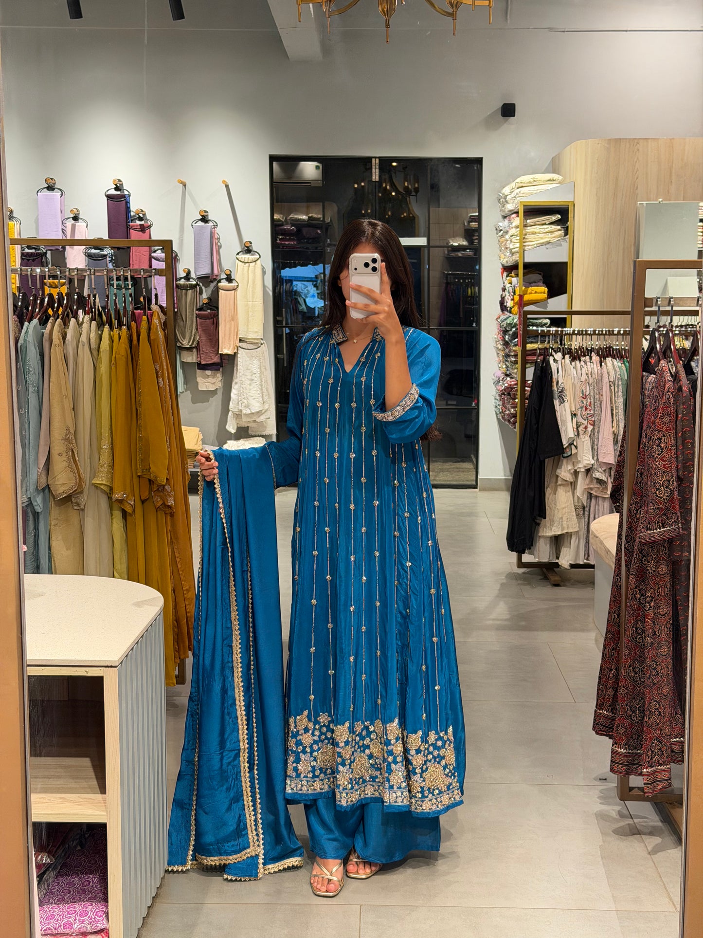 Royal Blue Uppada Silk Embroidered Kurta Set