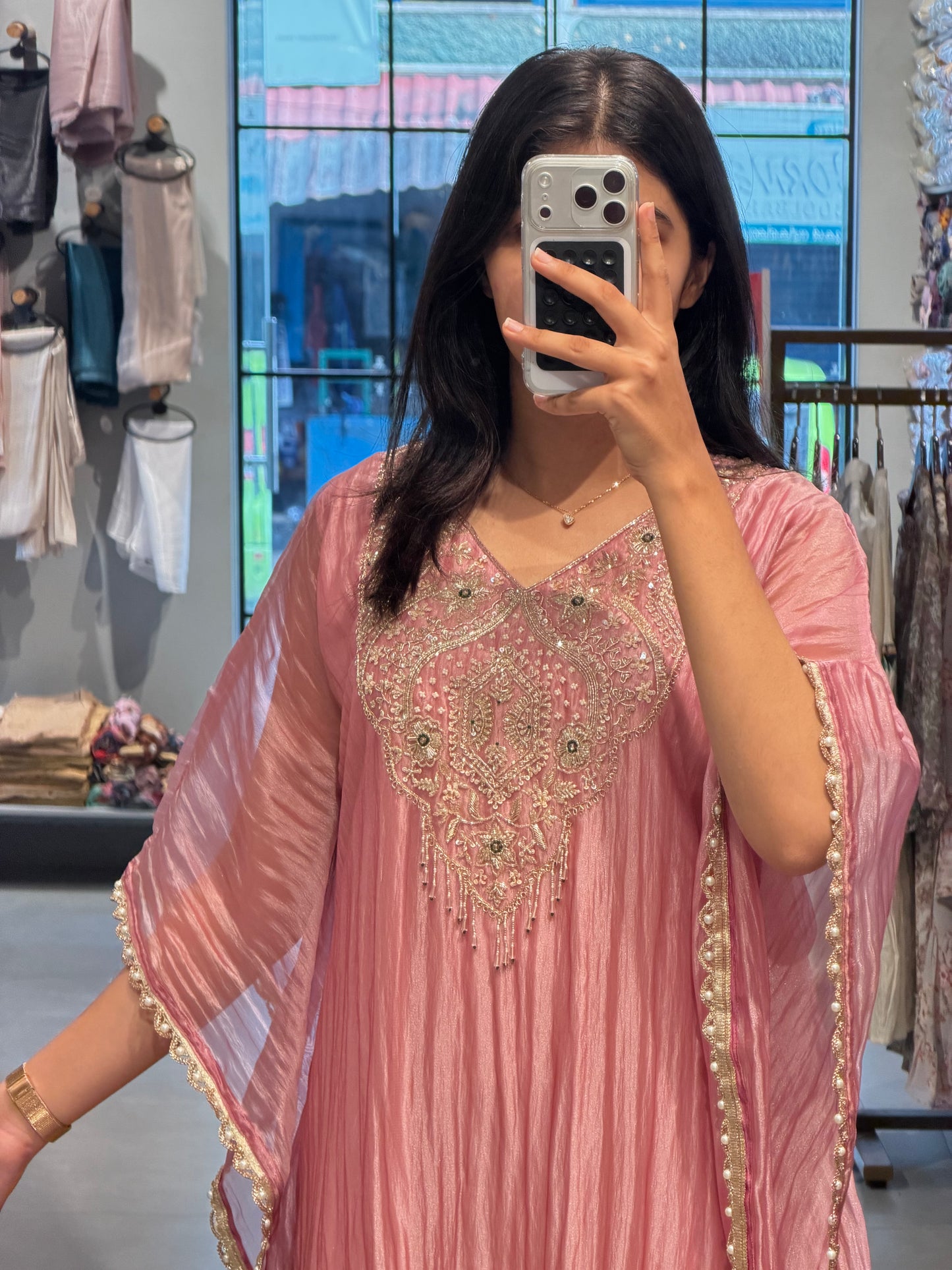 Rose Pink Embroidered Glass Organza ✨
