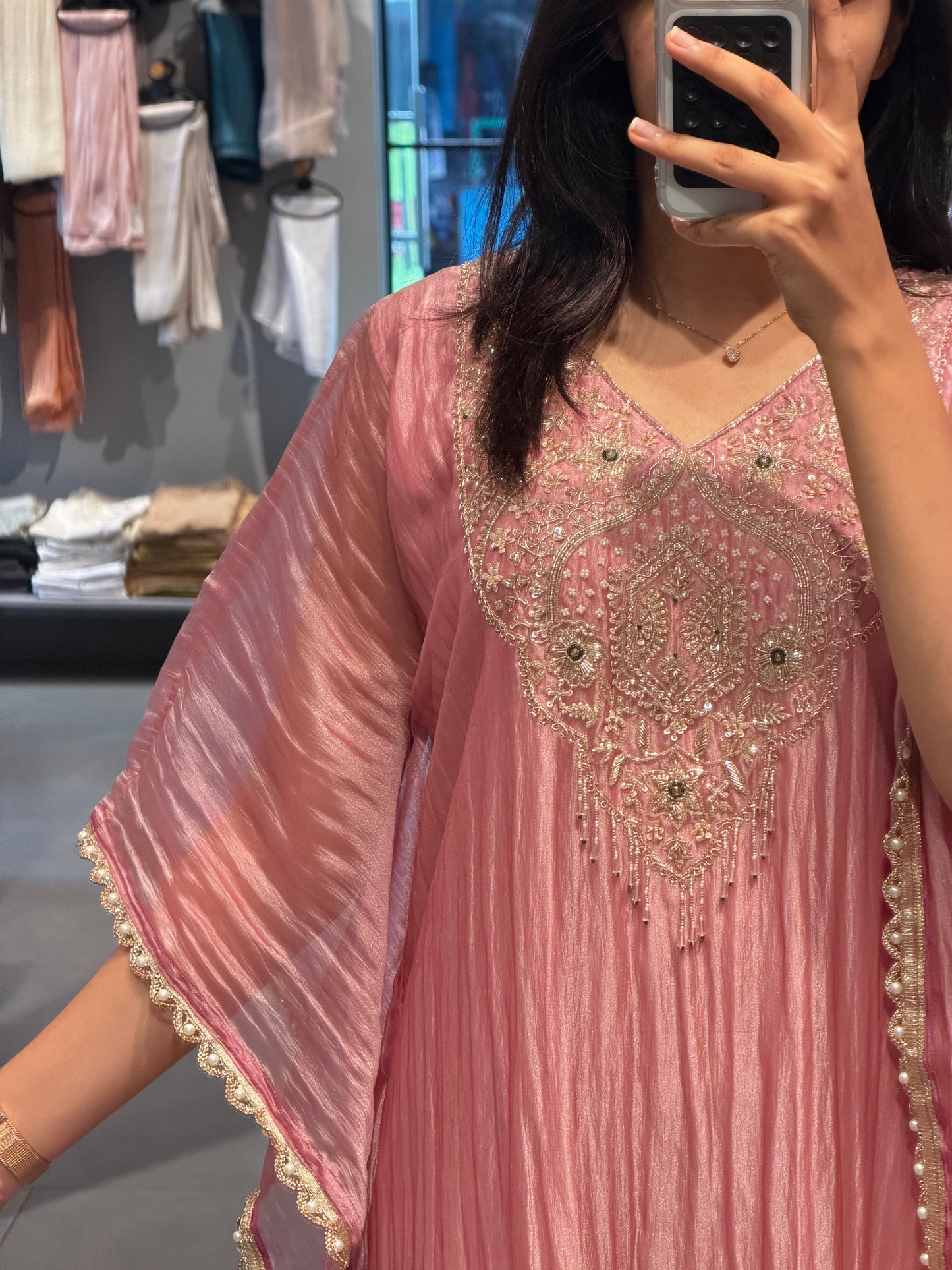 Rose Pink Embroidered Glass Organza ✨