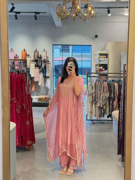 Rose Pink Embroidered Glass Organza ✨