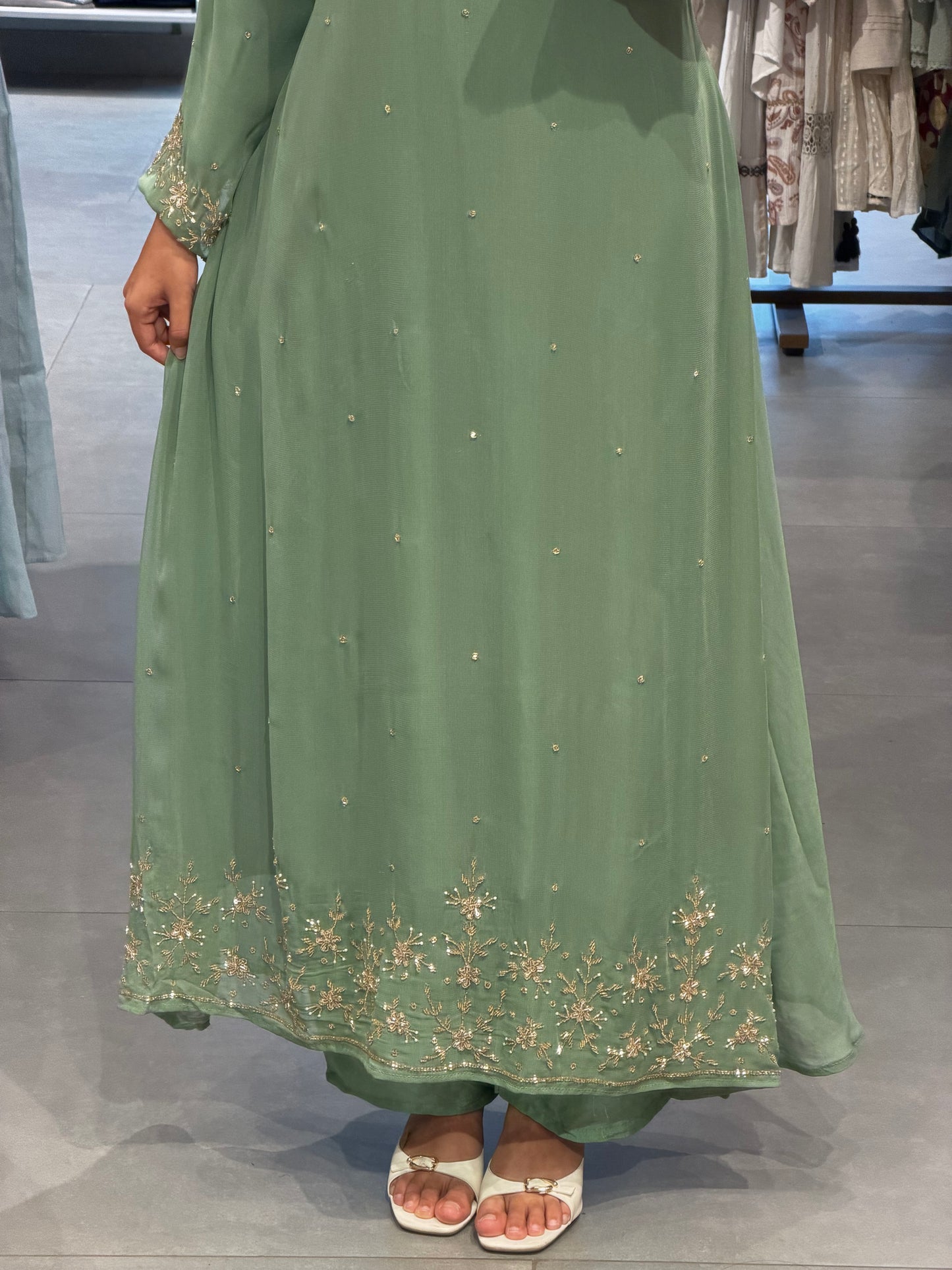 Pastel Green Embroidered Chiffon Anarkali set