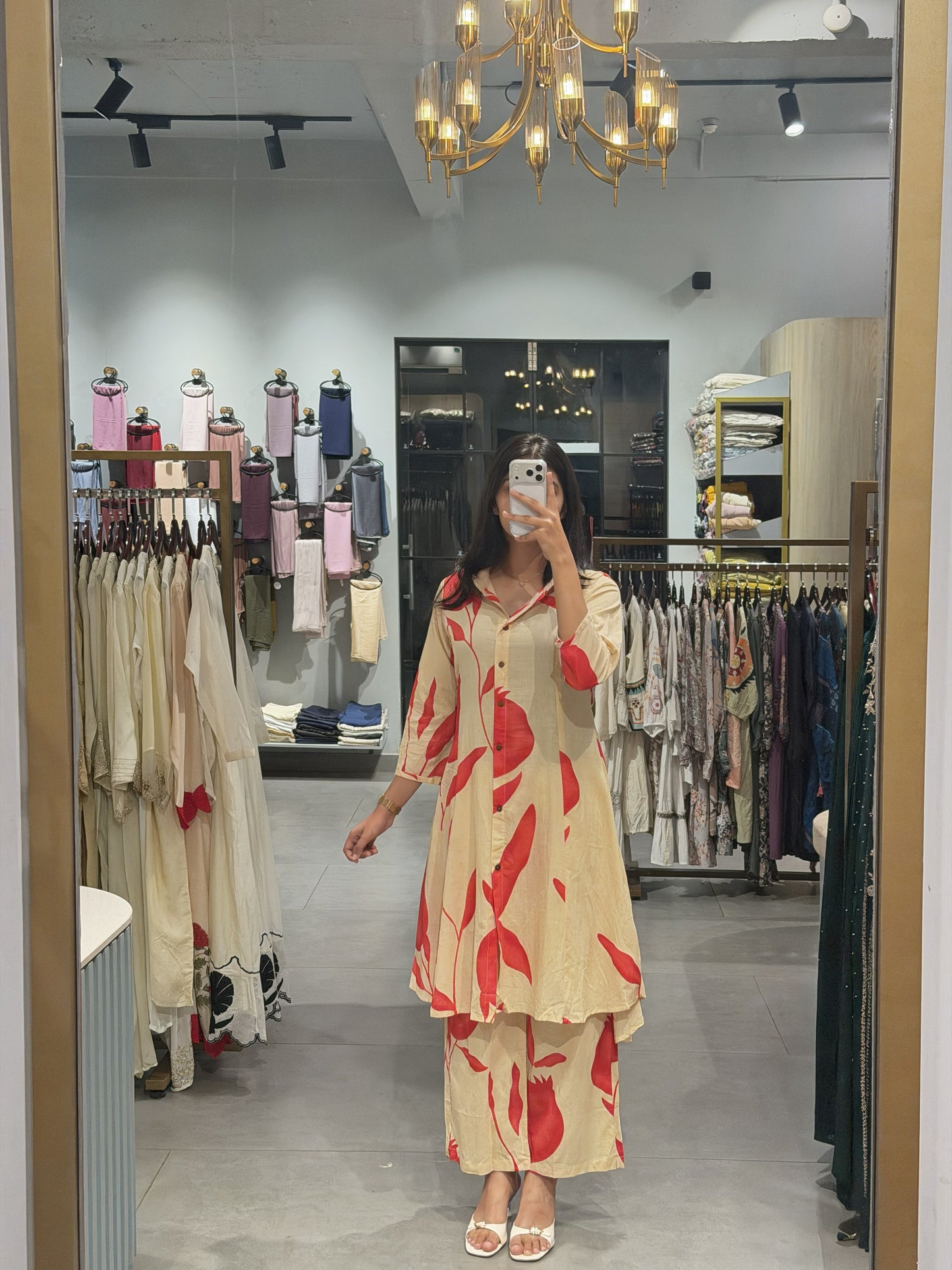 Cream & Coral Cotton Co-ord Set