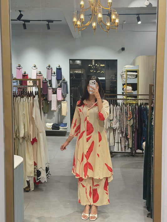 Cream & Coral Cotton Co-ord Set