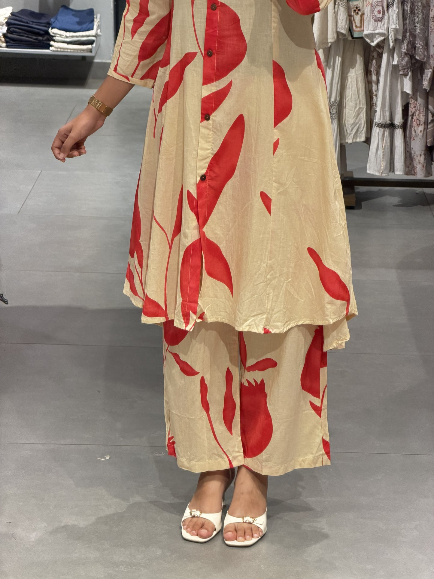 Cream & Coral Cotton Co-ord Set