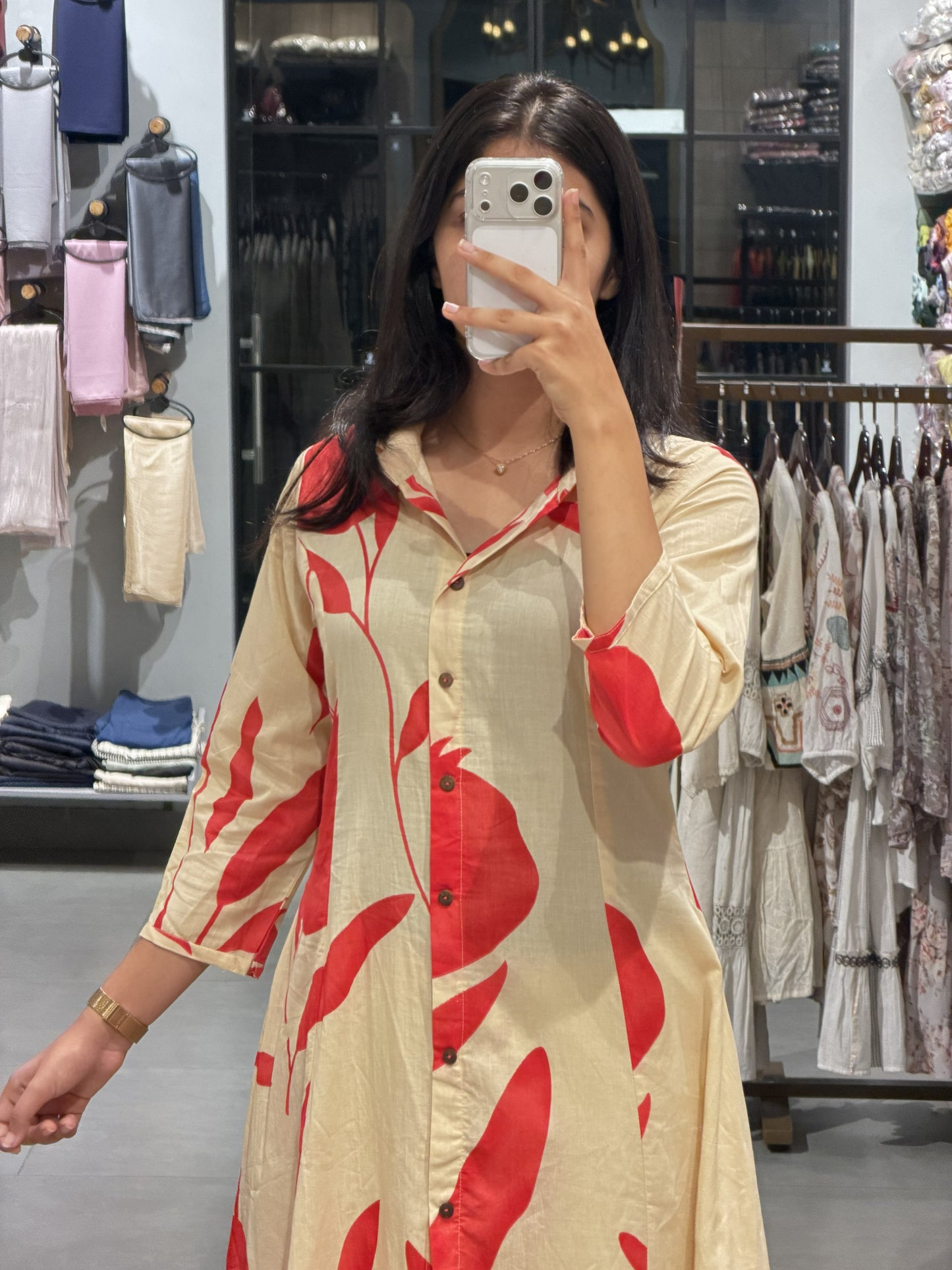 Cream & Coral Cotton Co-ord Set