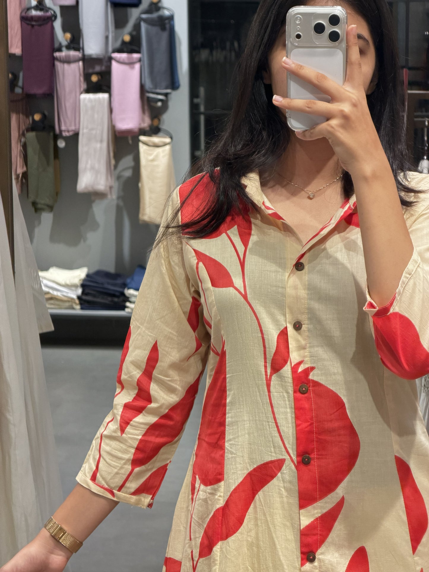 Cream & Coral Cotton Co-ord Set