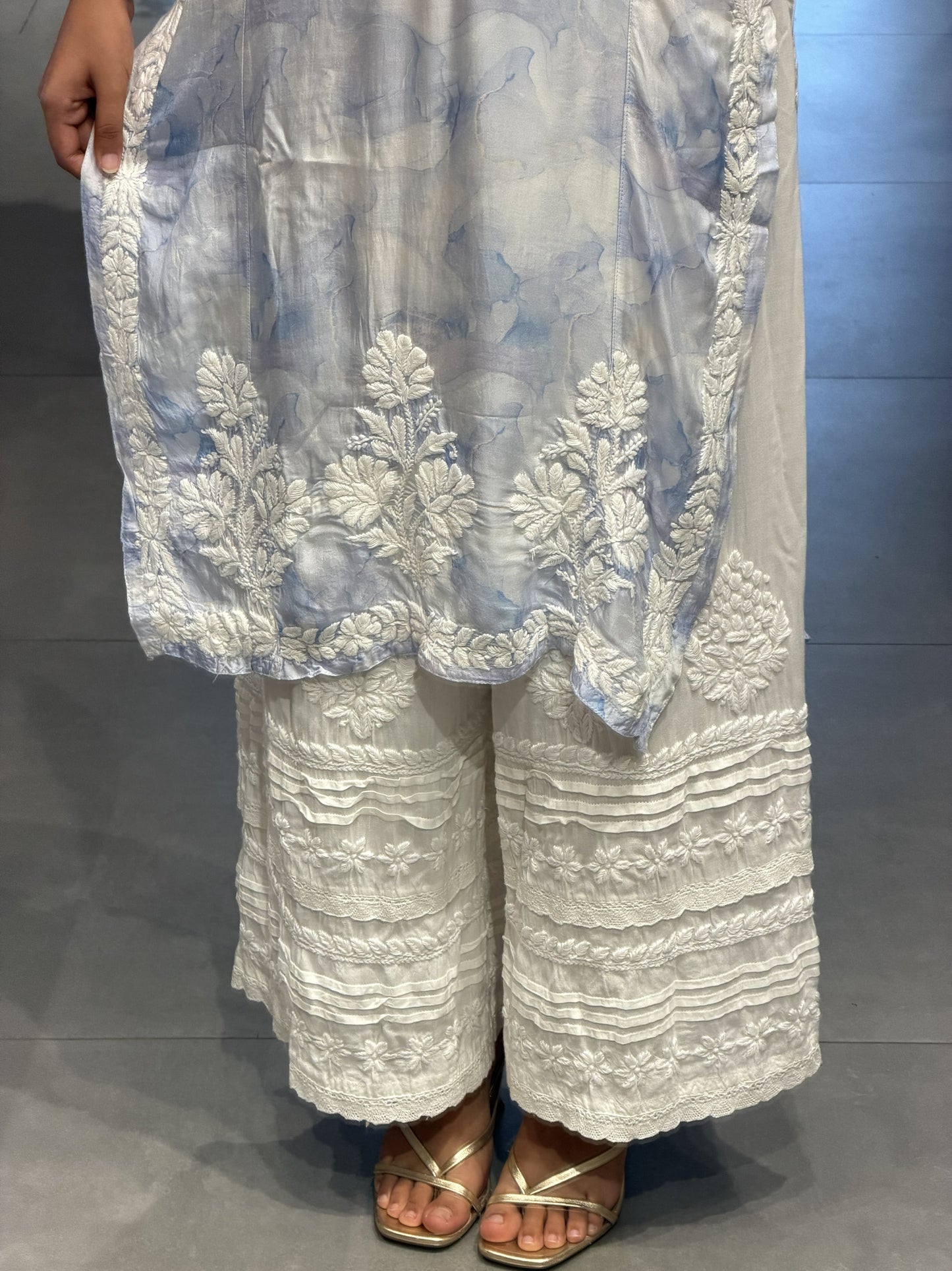 Pastel Sky Blue Modal Silk Chikankari Top