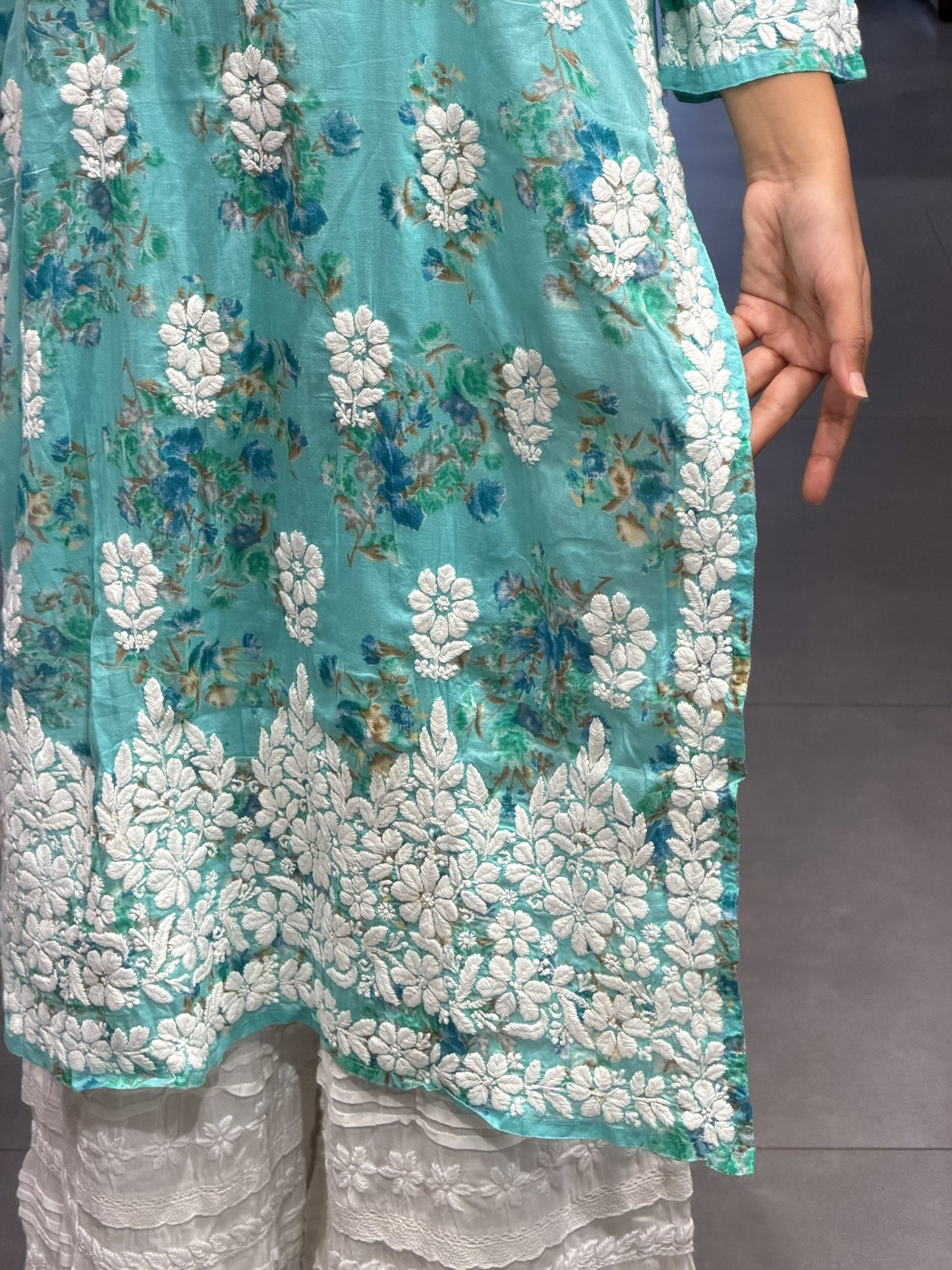 Aqua Blue Mul Cotton Chikankari Kurta