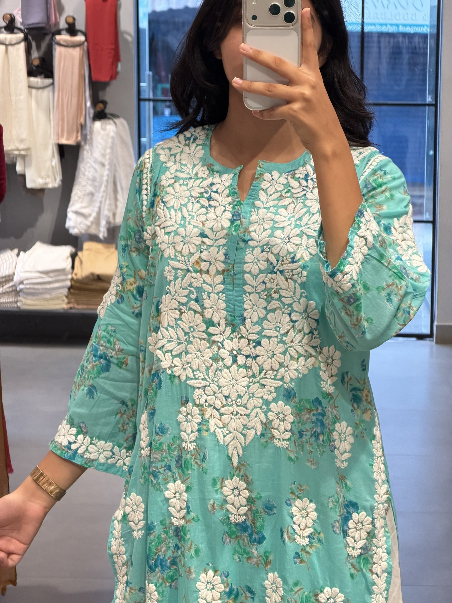 Aqua Blue Mul Cotton Chikankari Kurta