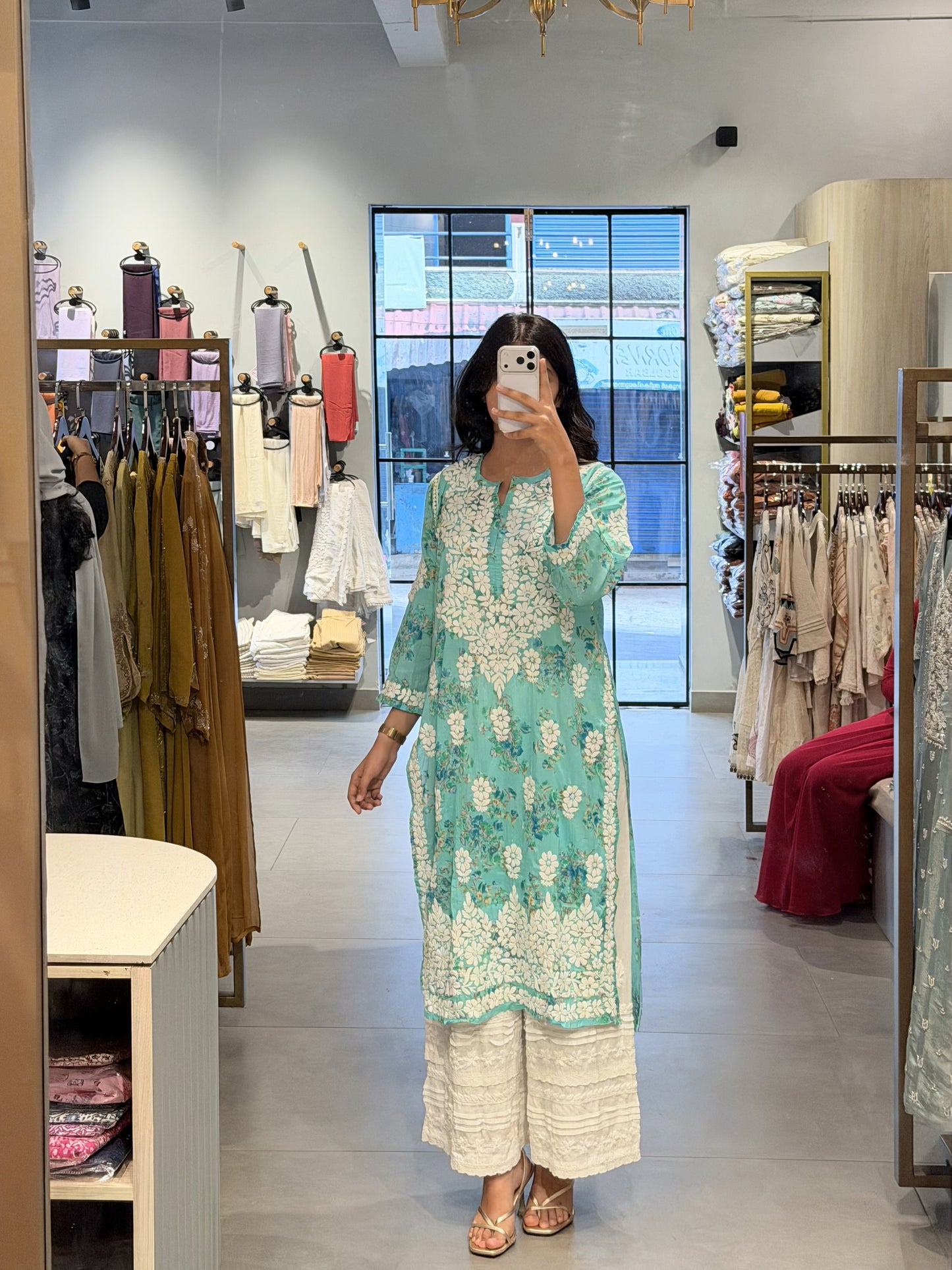 Aqua Blue Mul Cotton Chikankari Kurta