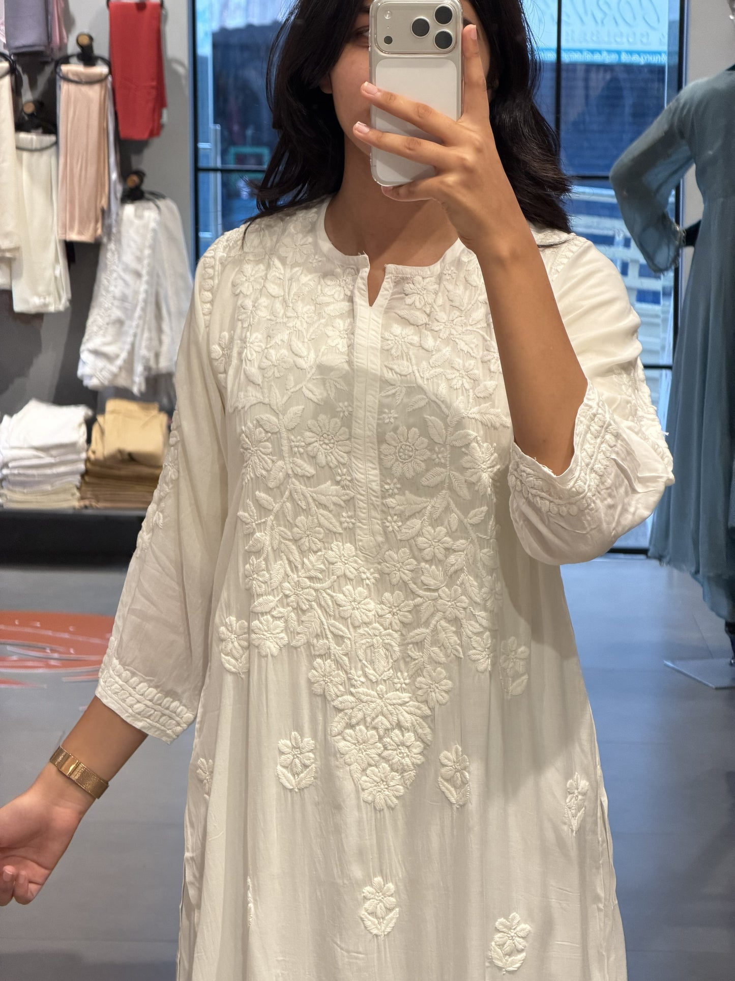 White Mul Cotton Chikankari Top