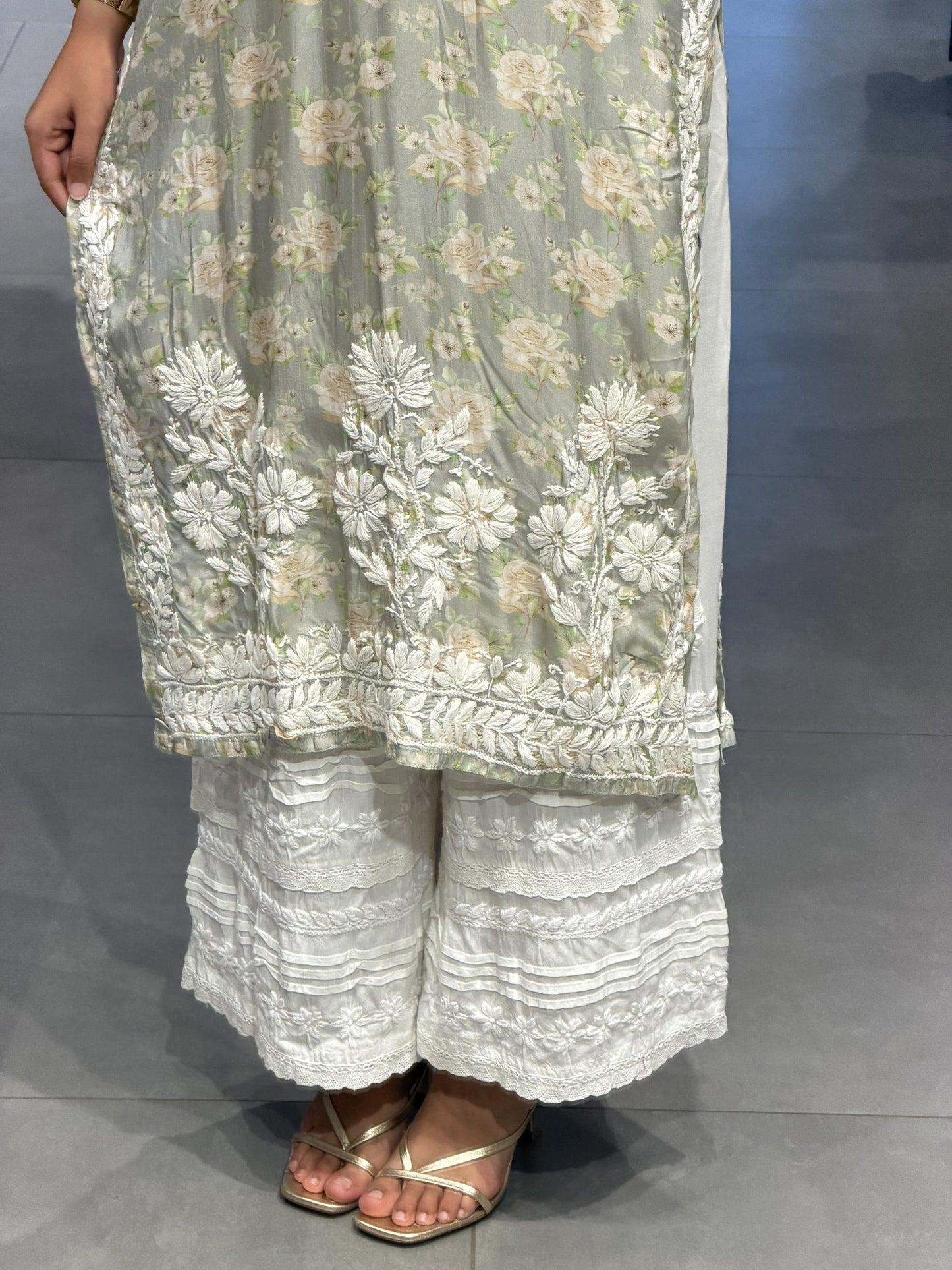 Sage Green Mul Cotton Chikankari Kurti