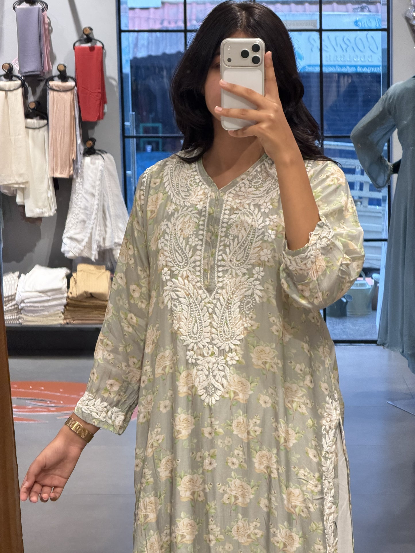 Sage Green Mul Cotton Chikankari Kurti