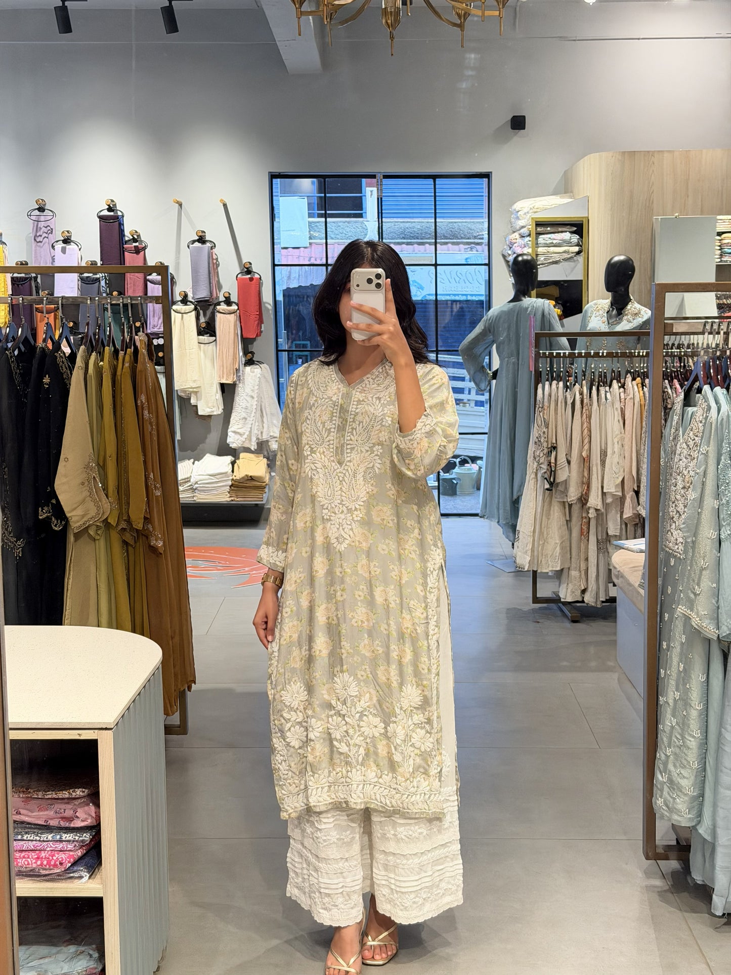 Sage Green Mul Cotton Chikankari Kurti