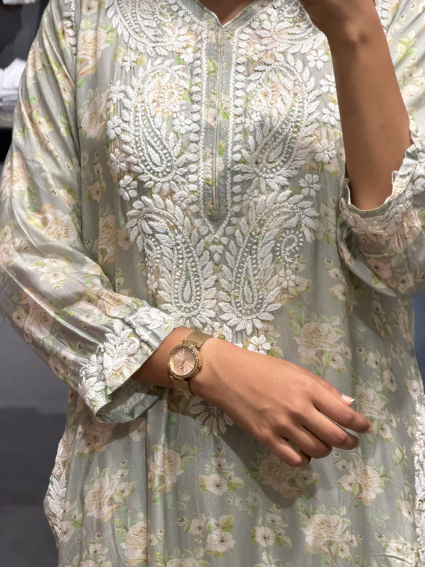 Sage Green Mul Cotton Chikankari Kurti