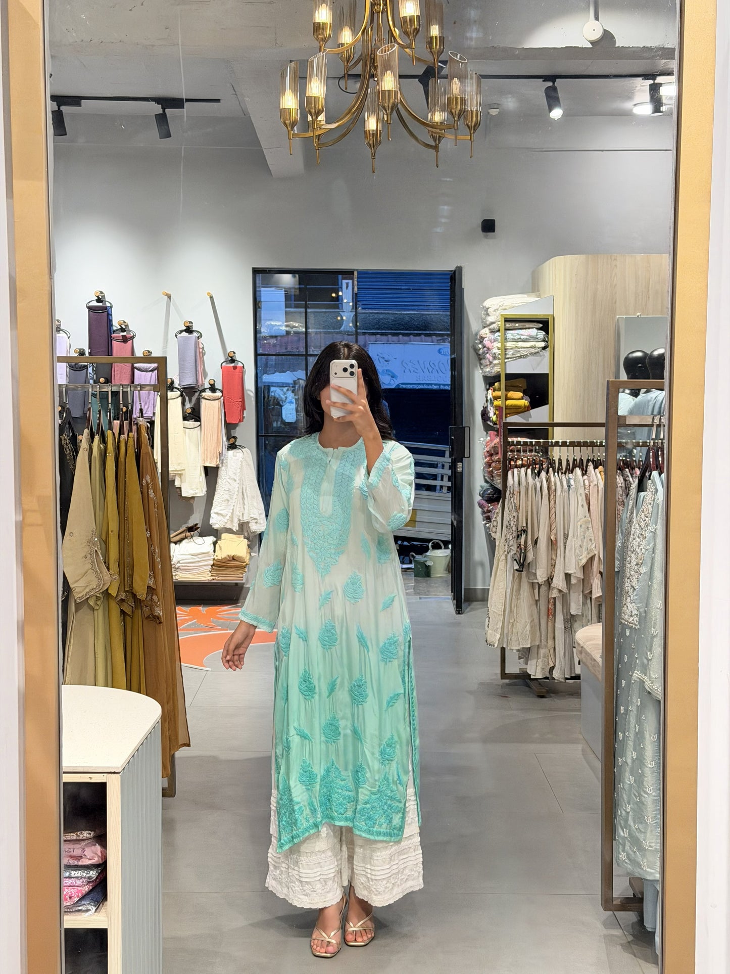 Elegant Aqua Chikankari Kurta