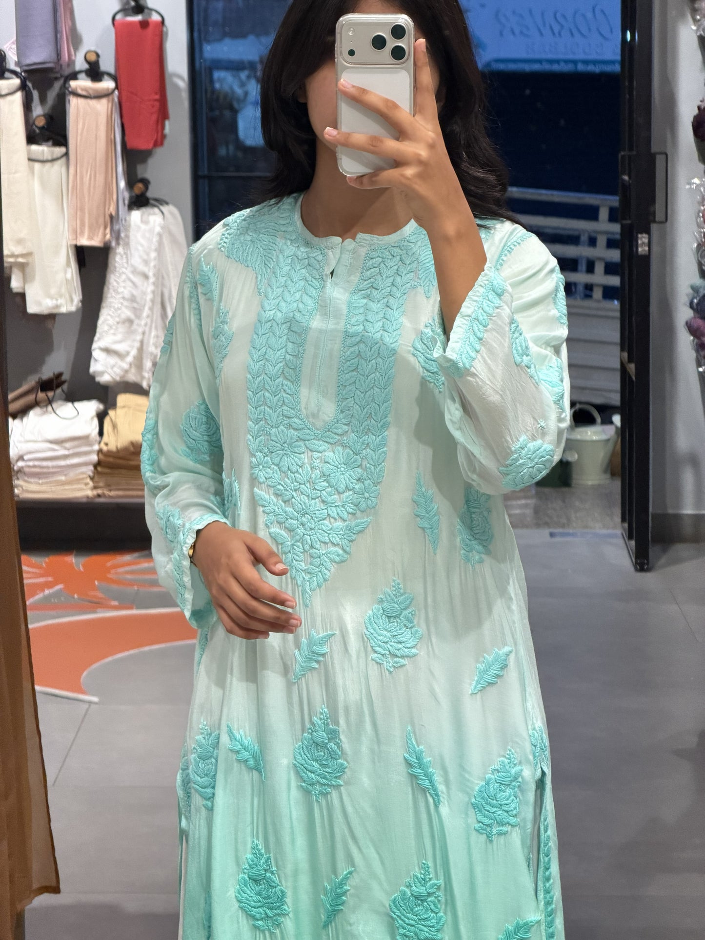 Elegant Aqua Chikankari Kurta