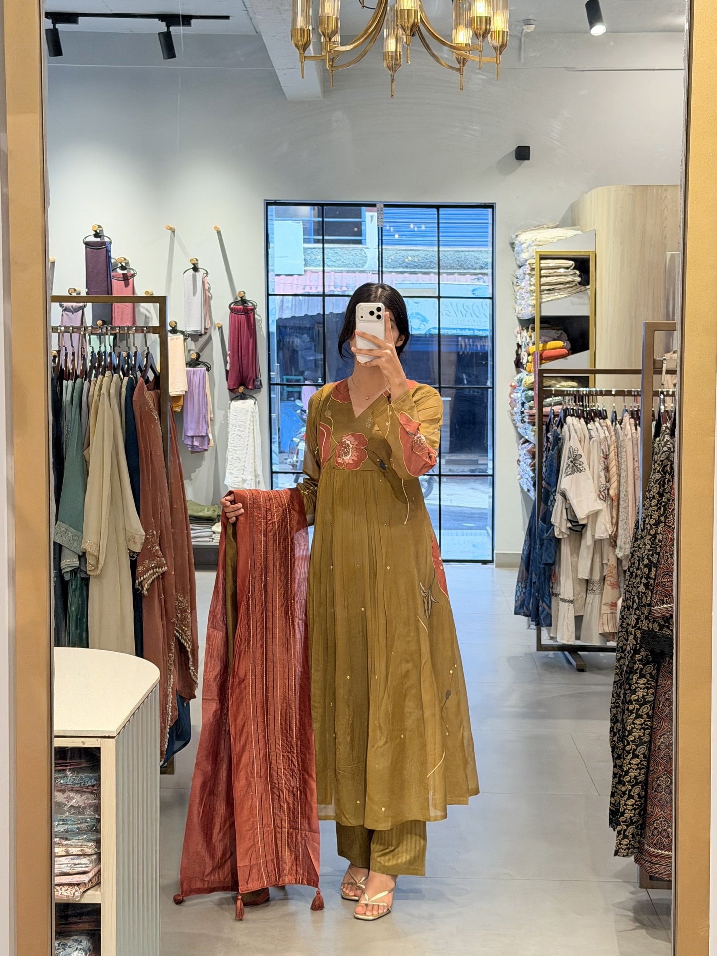 Moss Brown Chanderi Silk Kurta Set