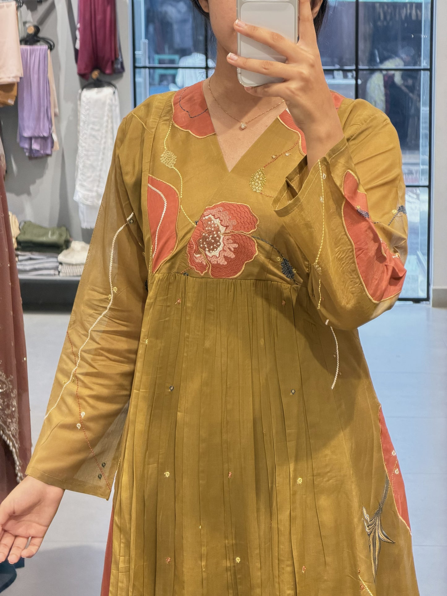 Moss Brown Chanderi Silk Kurta Set