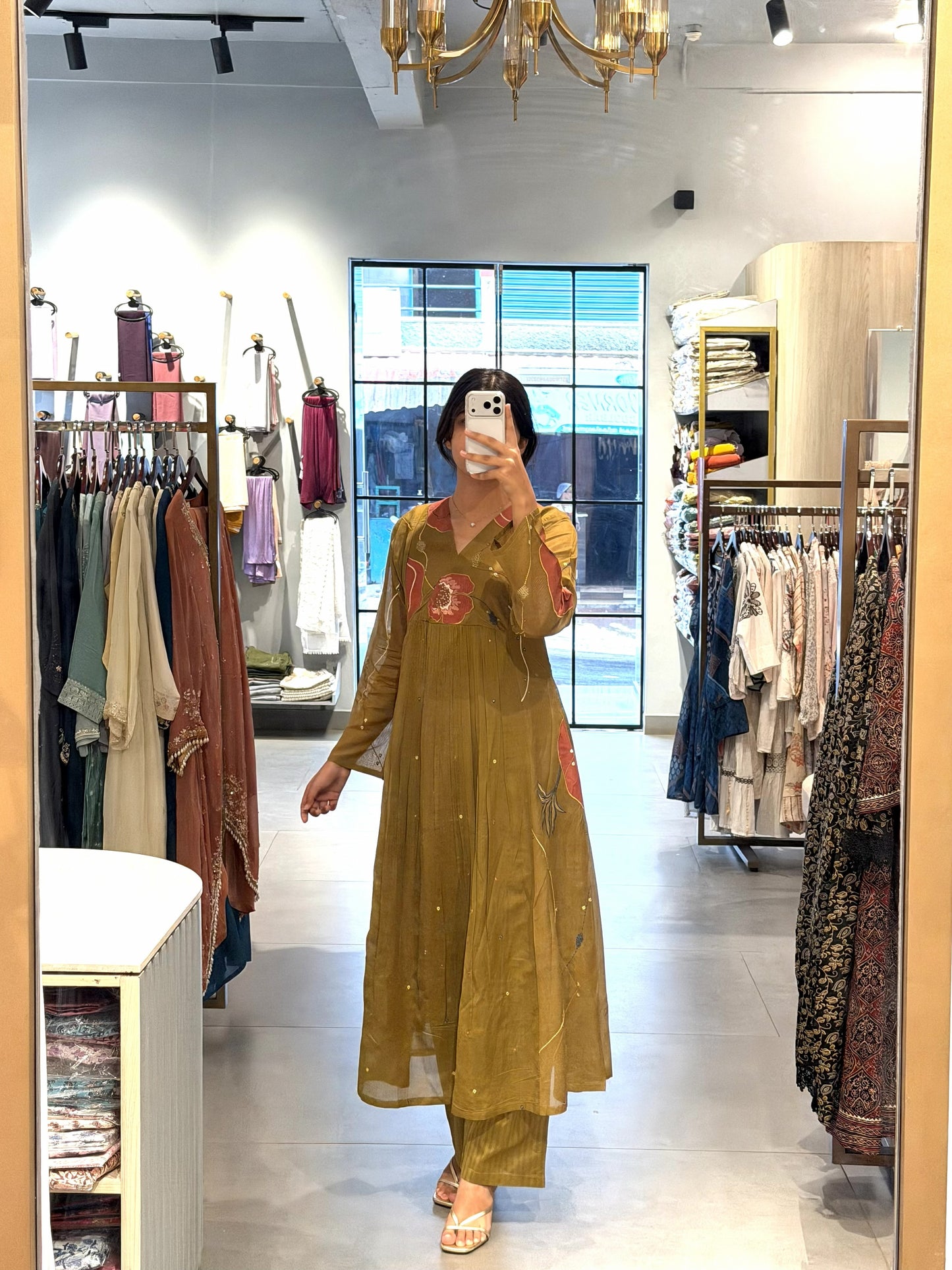 Moss Brown Chanderi Silk Kurta Set