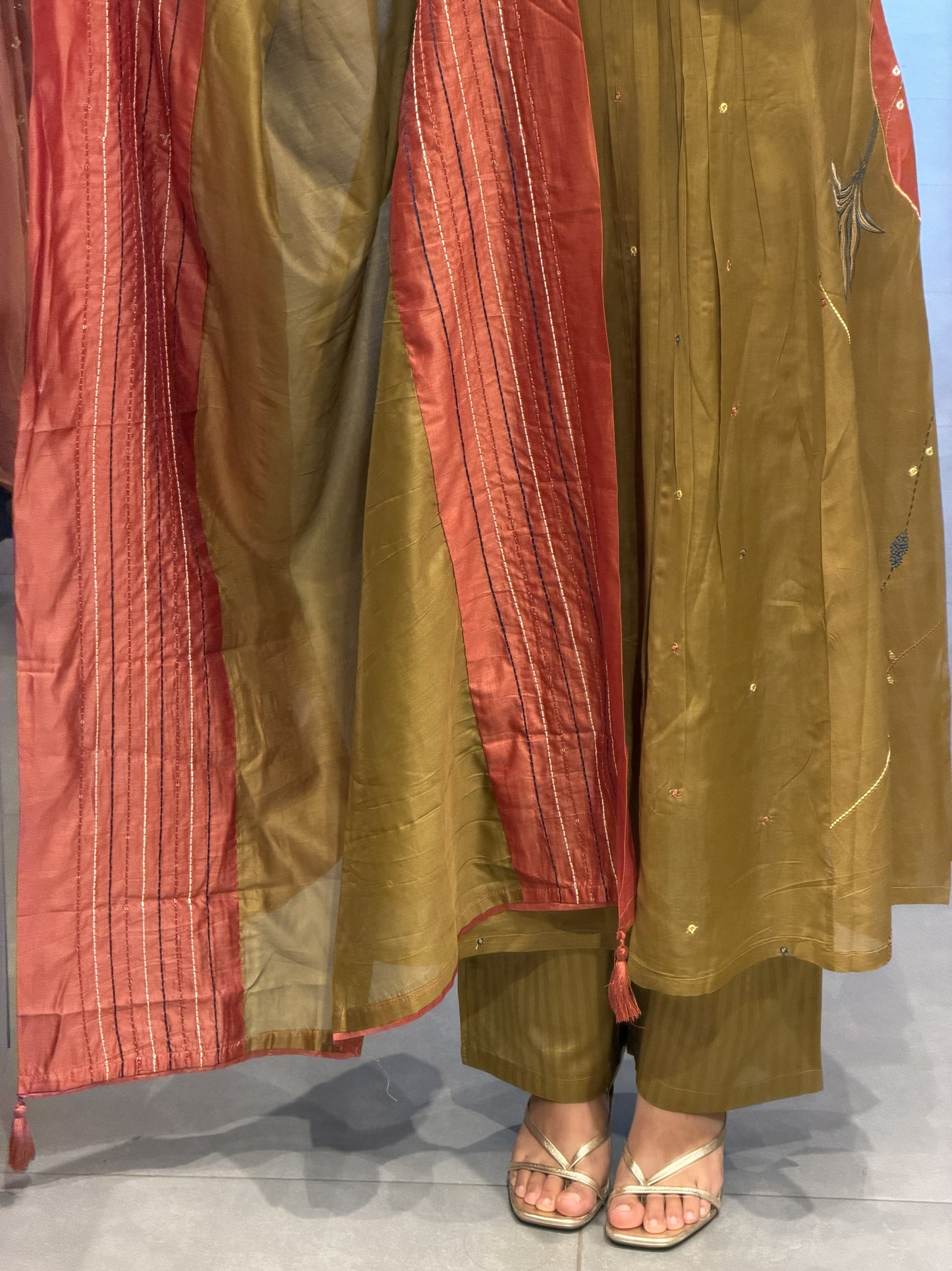Moss Brown Chanderi Silk Kurta Set
