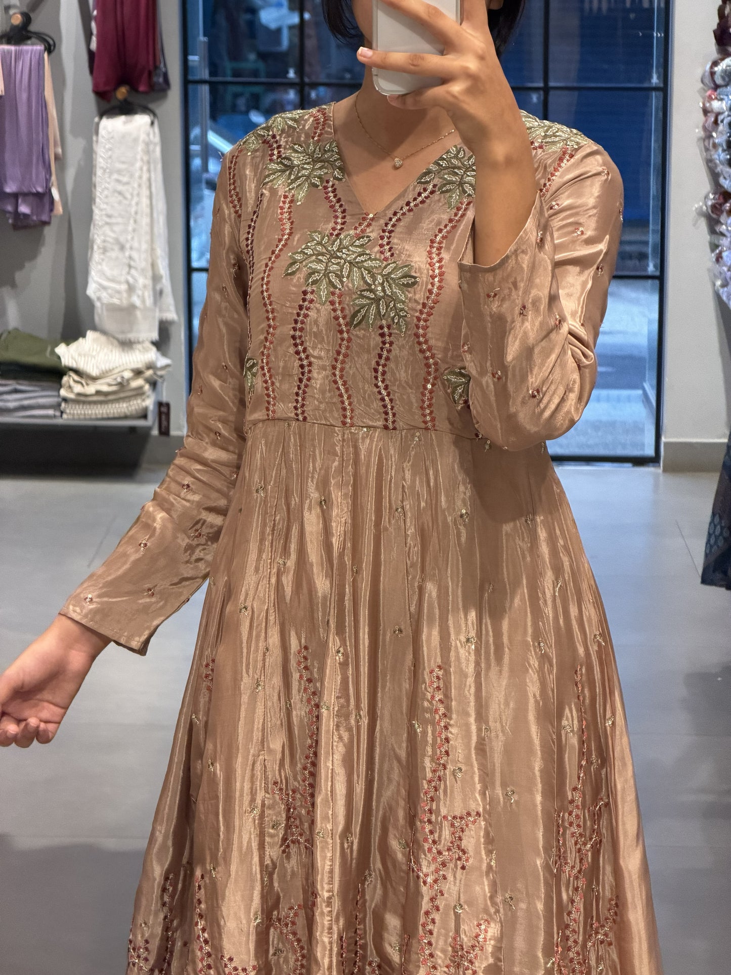Mocha Brown Tissue Silk Anarkali Set
