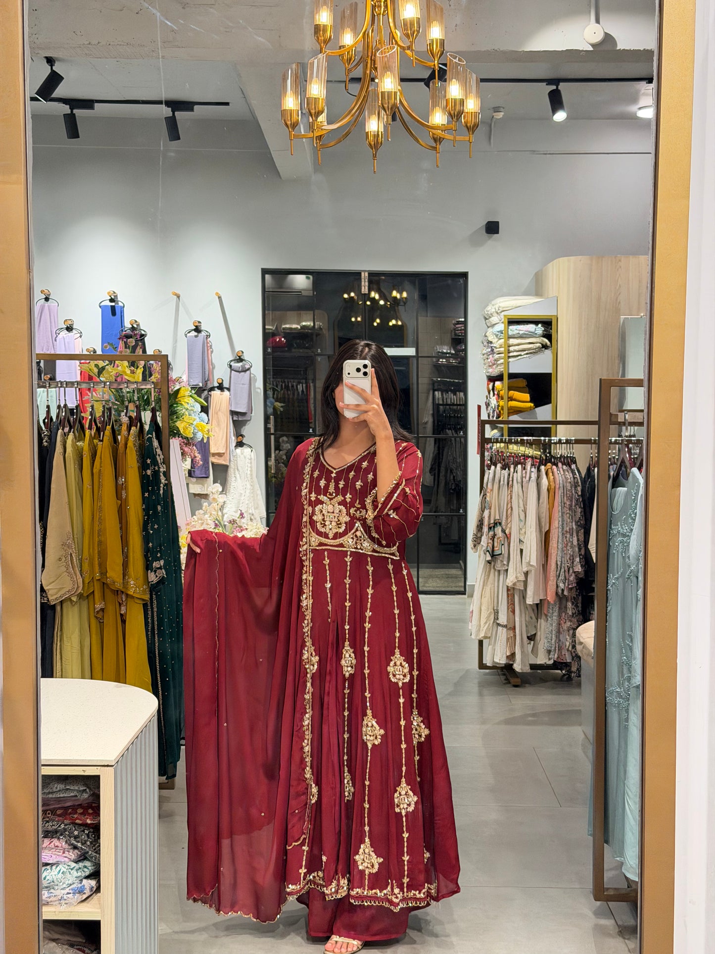 Royal Wine Chinnon Silk Anarkali Set