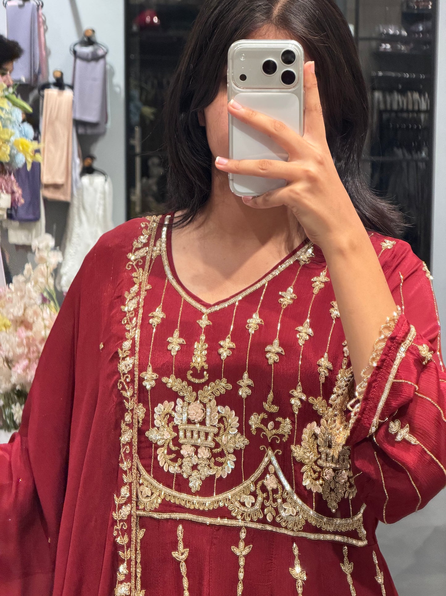 Royal Wine Chinnon Silk Anarkali Set
