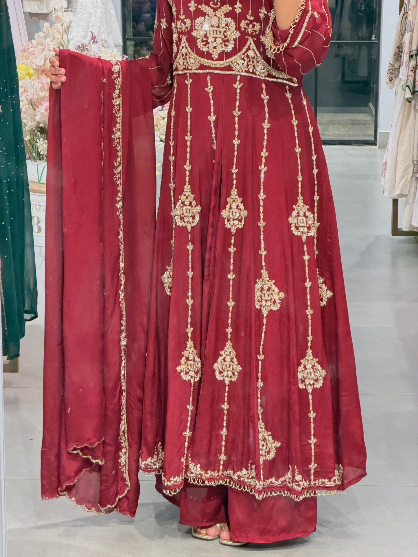 Royal Wine Chinnon Silk Anarkali Set