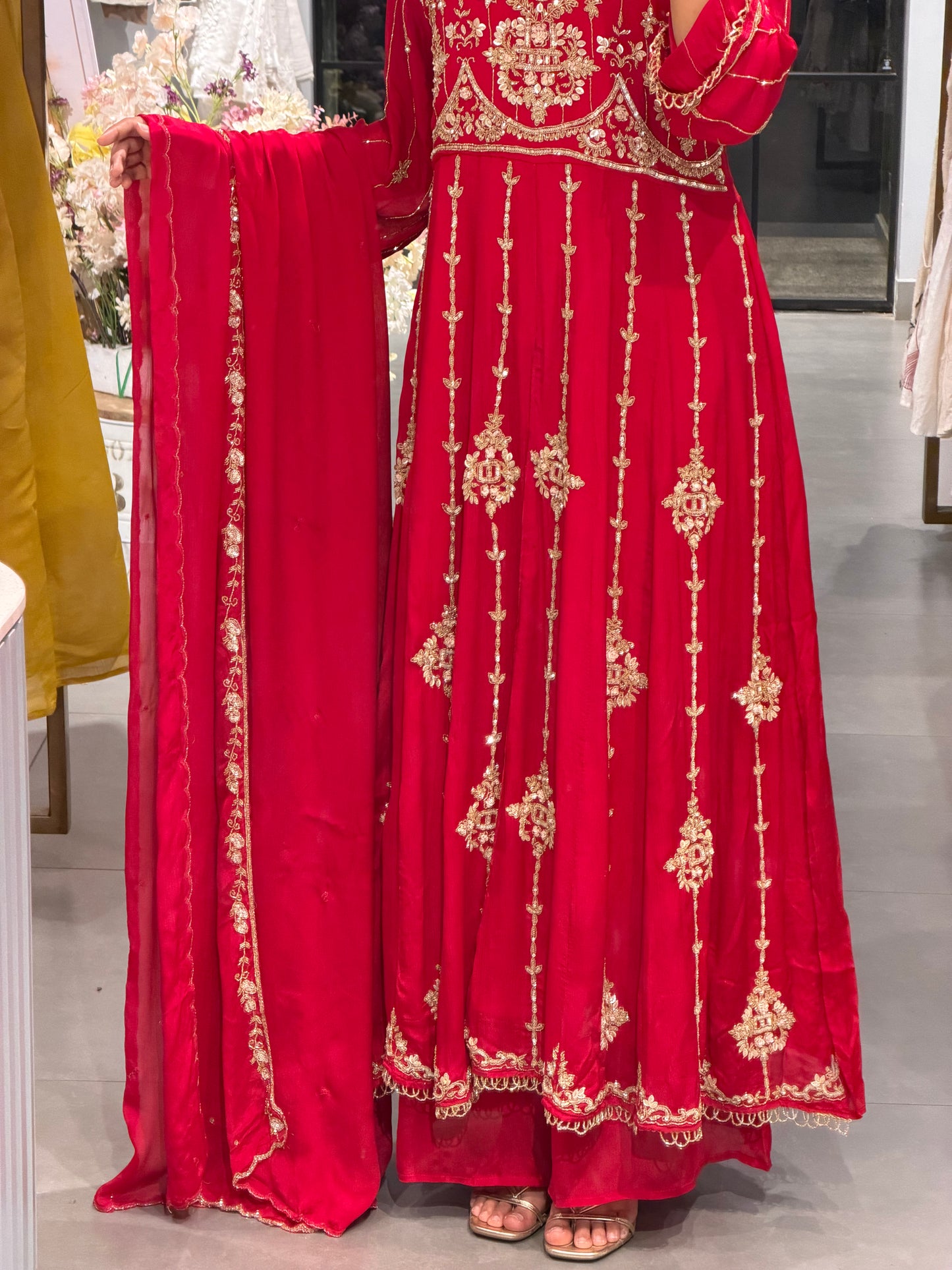 Bright Pink Chinnon Silk Anarkali