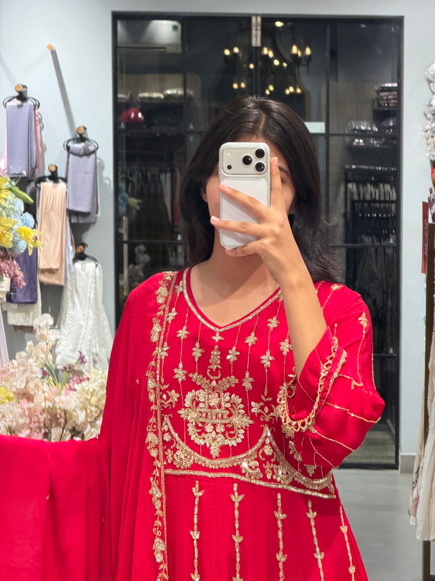 Bright Pink Chinnon Silk Anarkali