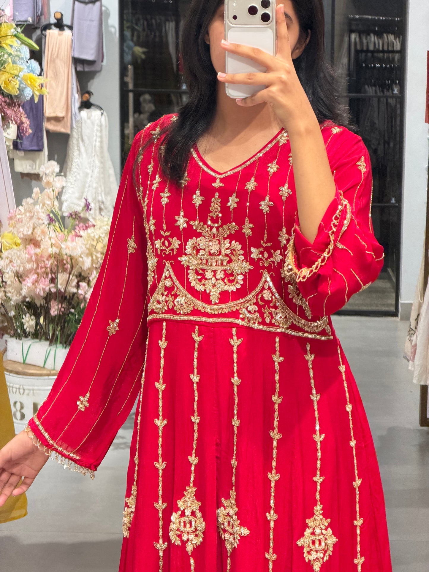 Bright Pink Chinnon Silk Anarkali