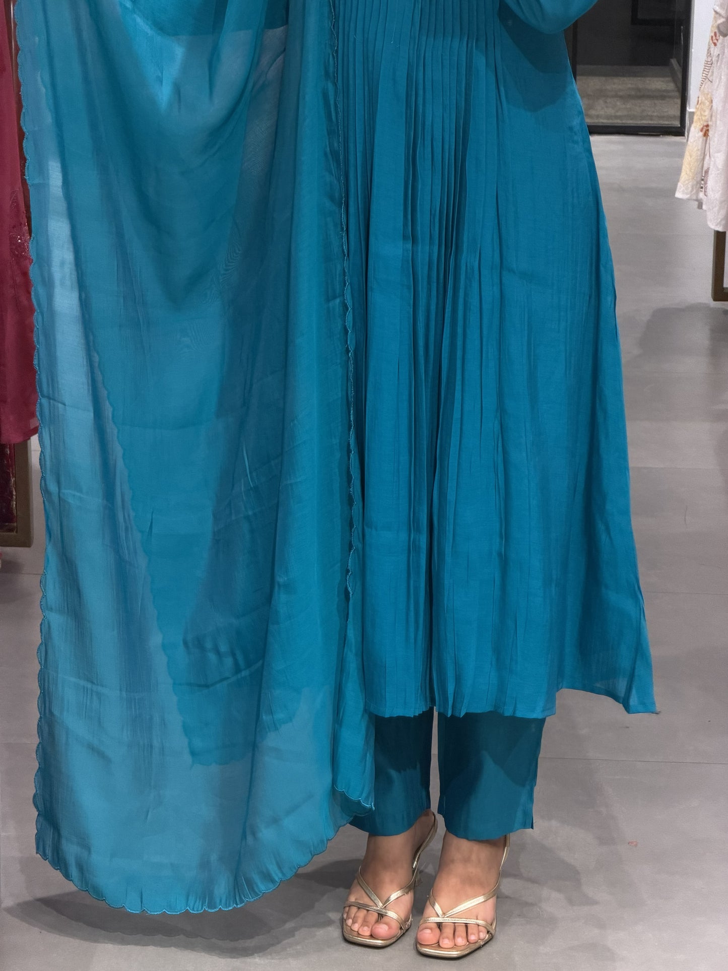 Embellished Teal Blue Chanderi Silk Kurta Set