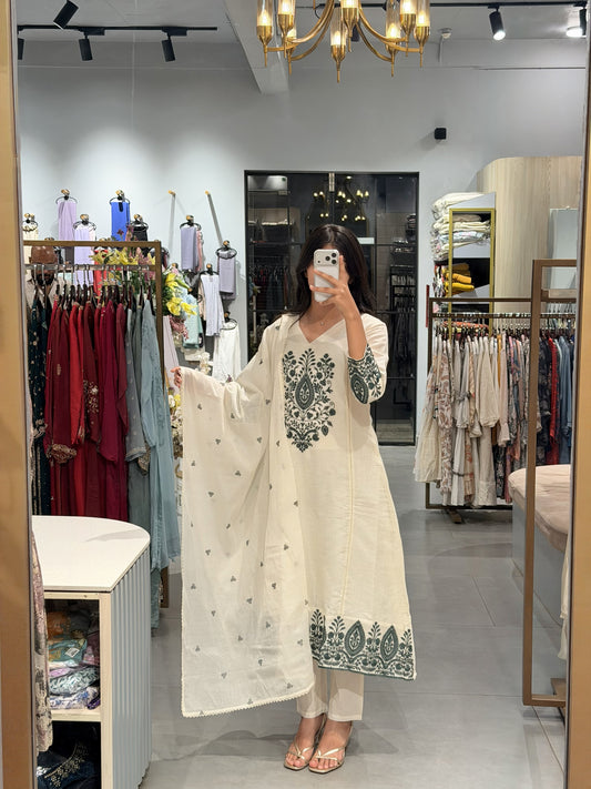 Floral Printed Kotta Silk Kurta Set
