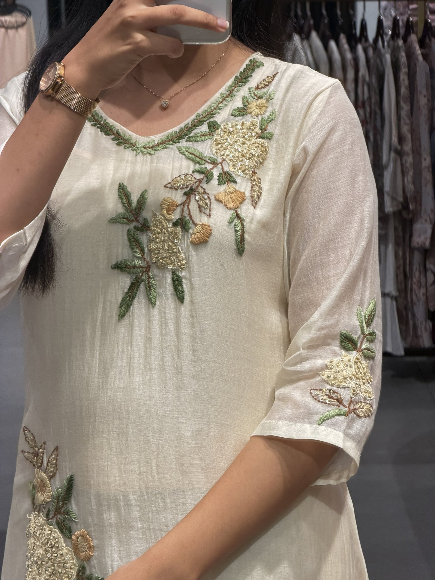 Elegant Floral Chanderi Silk Suit Set