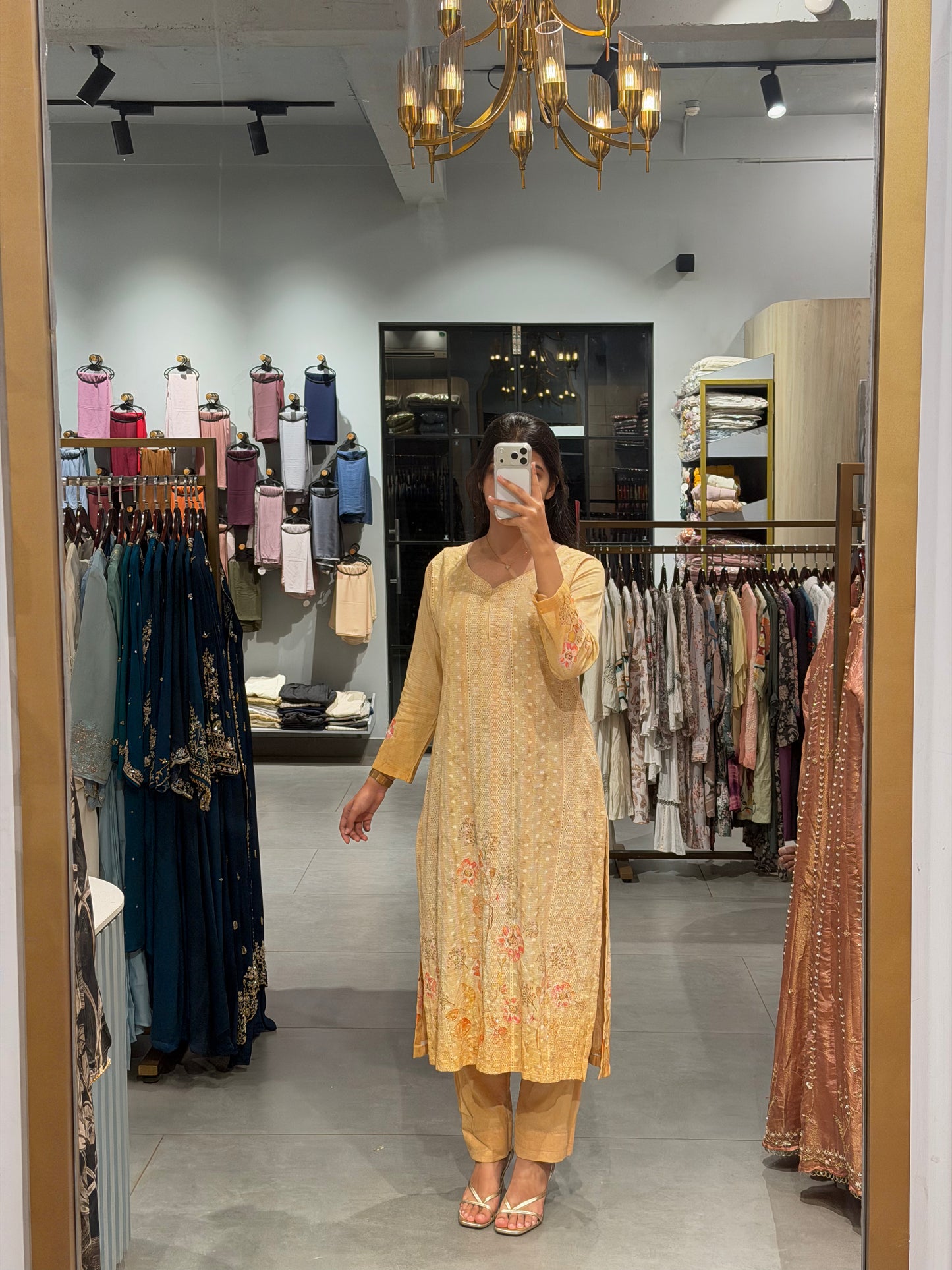 Soft Mustard Chanderi Three-Piece Set