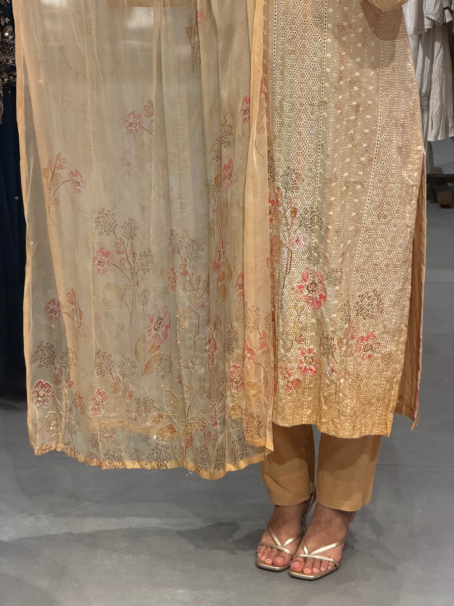 Soft Mustard Chanderi Three-Piece Set