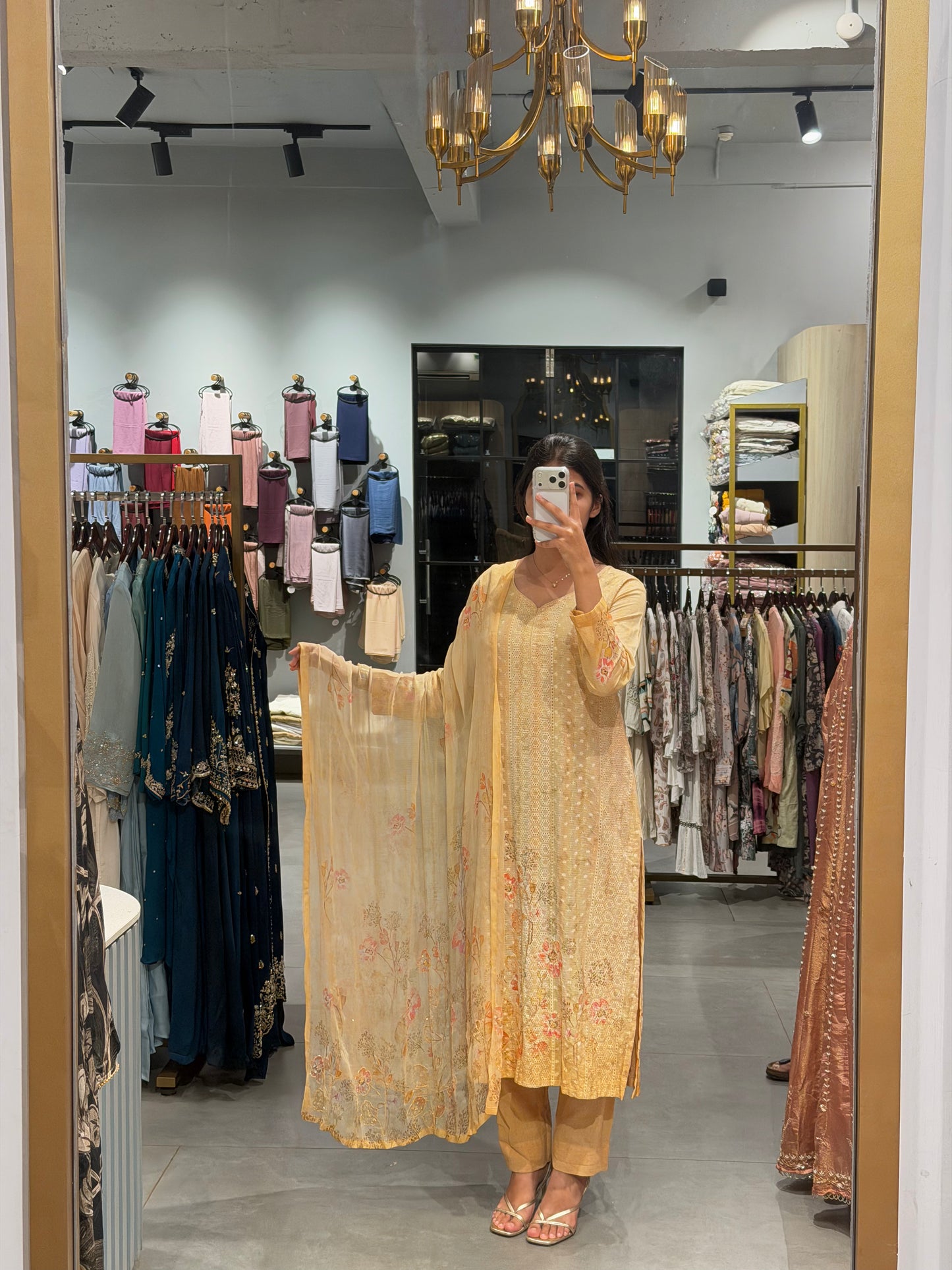 Soft Mustard Chanderi Three-Piece Set