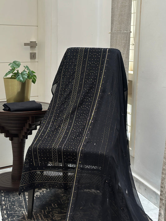 Black Sequin Organza Unstitched Suit Material