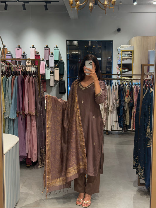 Mocha Brown Chanderi Silk Elegance