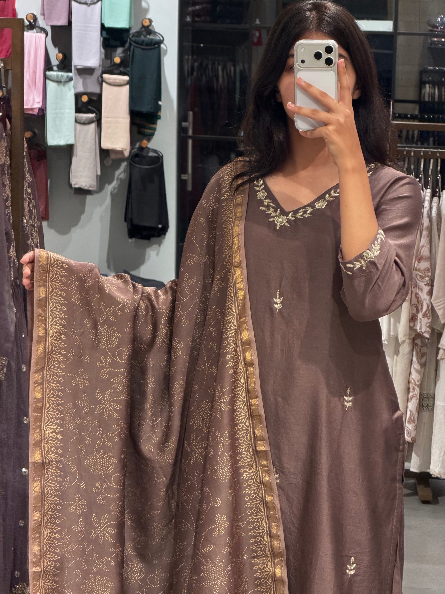 Mocha Brown Chanderi Silk Elegance
